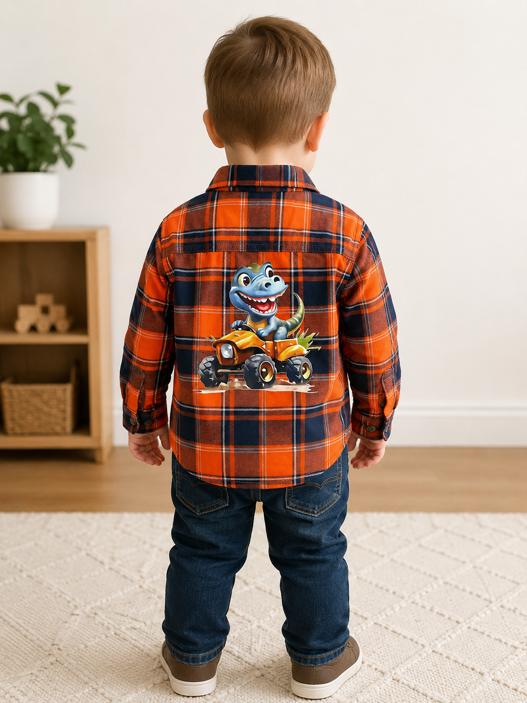 Dinosaur ATV Plaid Flannel Shirt – Size 3T