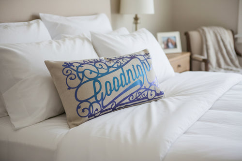 Always Kiss Me Goodnight Lumbar Pillow Cover – Shiny Blue Vinyl, 20" x 12"