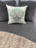 Metallic Green Mandala Throw Pillow Cover – Rhinestone Lotus Design, 16"x16"