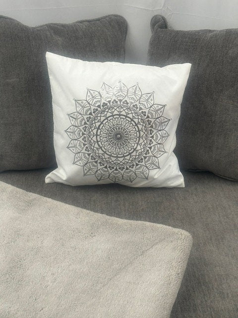 Silver Mandala Rhinestone Throw Pillow Cover - 16"x16" - One-of-a-Kind Home Decor