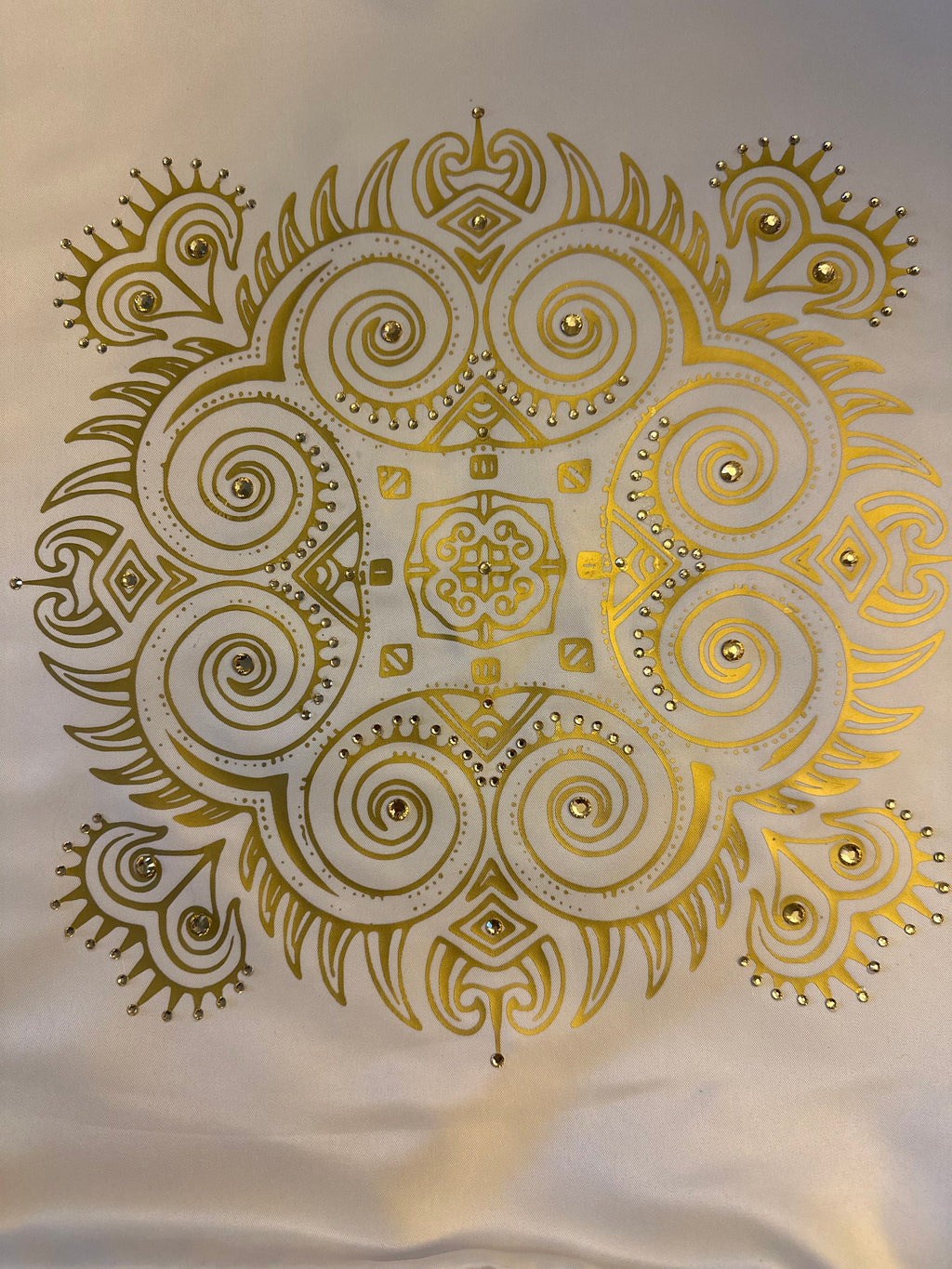 Dreamy Elegant Gold and Rhinestone Mandala Pillow, 16" x 16"; Home Decor
