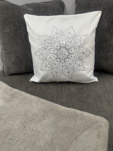 Silver Glitter Mandala Rhinestone Throw Pillow Cover - 15"x15" - One-of-a-Kind Home Decor