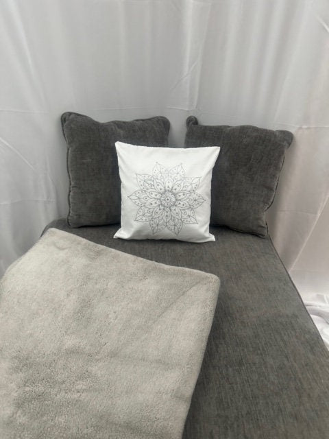 Silver Glitter Mandala Rhinestone Throw Pillow Cover - 15"x15" - One-of-a-Kind Home Decor