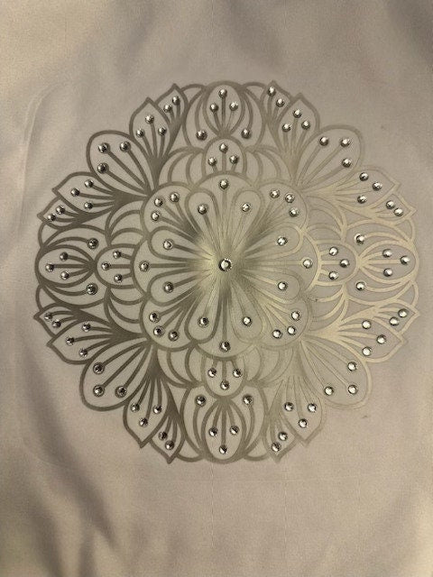 Silver Mandala Rhinestone Throw Pillow Cover - 15"x15" - One-of-a-Kind Home Decor