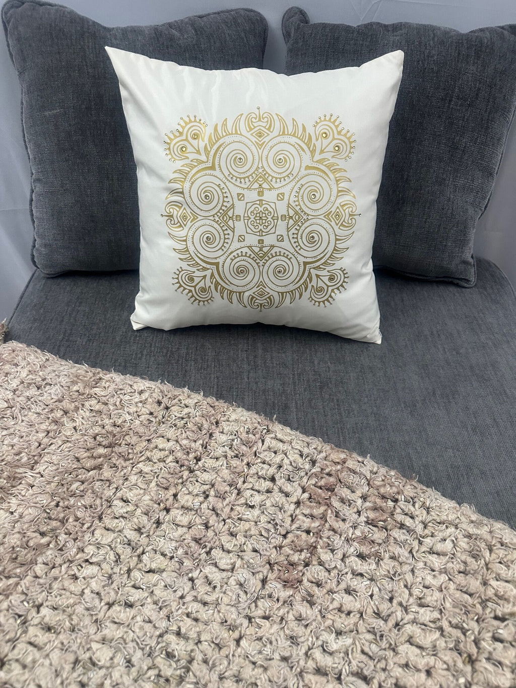 Dreamy Elegant Gold and Rhinestone Mandala Pillow, 16" x 16"; Home Decor
