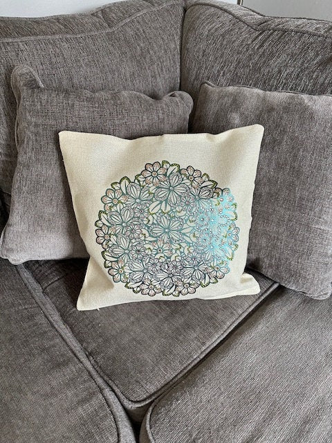 Handmade Metallic Green Mandala Rhinestone Pillow Cover – Shimmering Home Decor