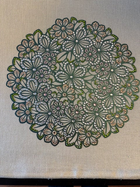 Handmade Metallic Green Mandala Rhinestone Pillow Cover – Shimmering Home Decor