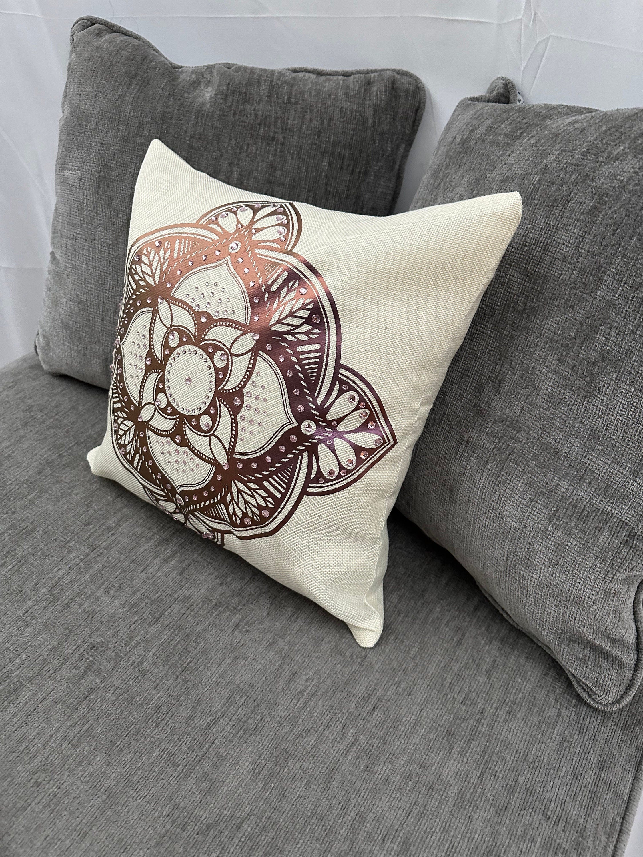 Exquisite Burgundy Mandala Throw Pillow with Rhinestone Embellishments for Elegant Home Decor