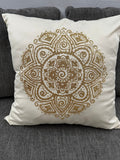 Golden Glitter Mandala Rhinestone Throw Pillow Cover - 16"x16" One-of-a-Kind Home Decor