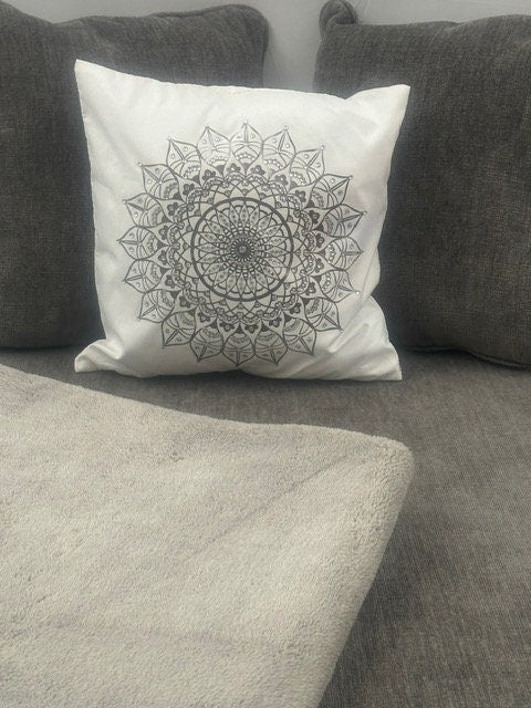 Silver Mandala Rhinestone Throw Pillow Cover - 16"x16" - One-of-a-Kind Home Decor