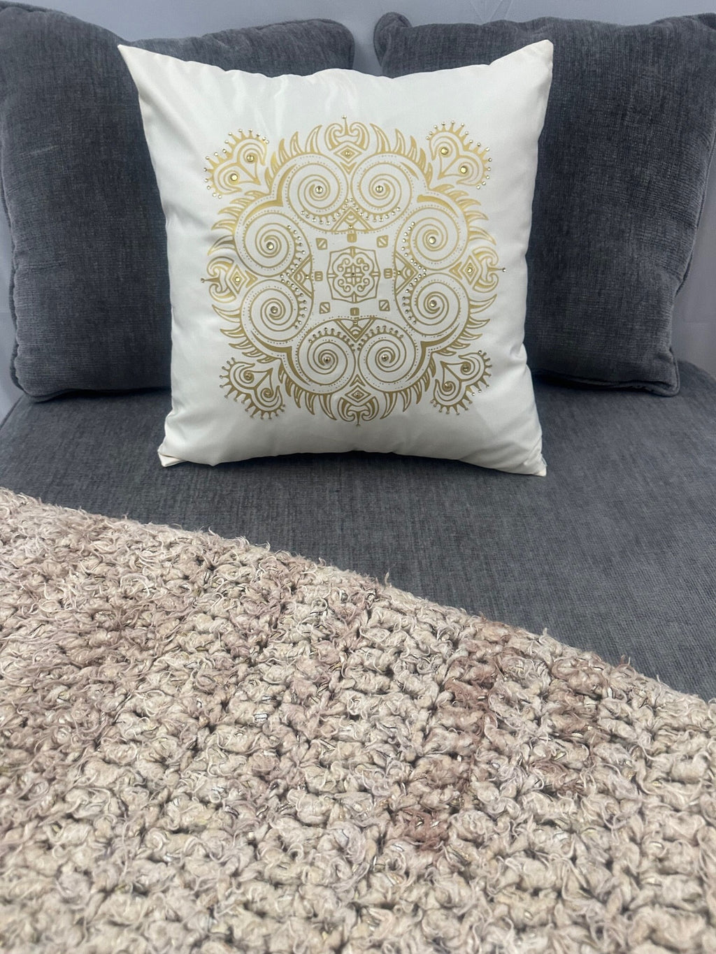 Dreamy Elegant Gold and Rhinestone Mandala Pillow, 16" x 16"; Home Decor
