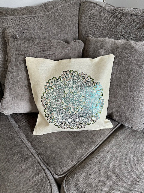 Handmade Metallic Green Mandala Rhinestone Pillow Cover – Shimmering Home Decor