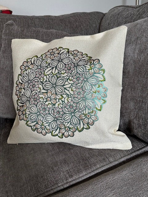 Handmade Metallic Green Mandala Rhinestone Pillow Cover – Shimmering Home Decor