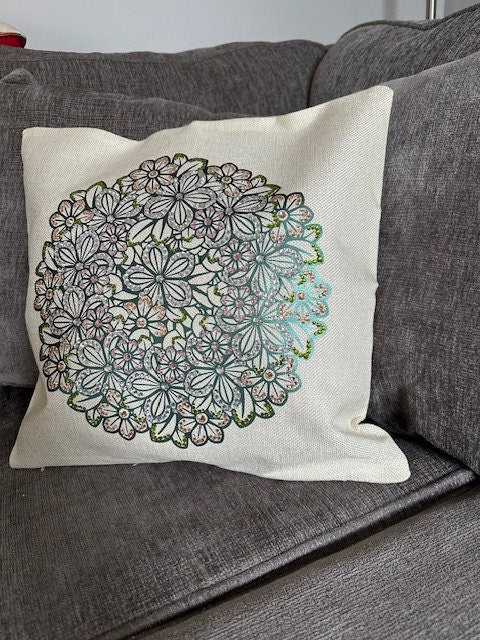 Handmade Metallic Green Mandala Rhinestone Pillow Cover – Shimmering Home Decor