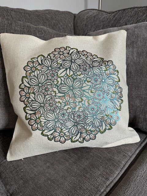 Handmade Metallic Green Mandala Rhinestone Pillow Cover – Shimmering Home Decor