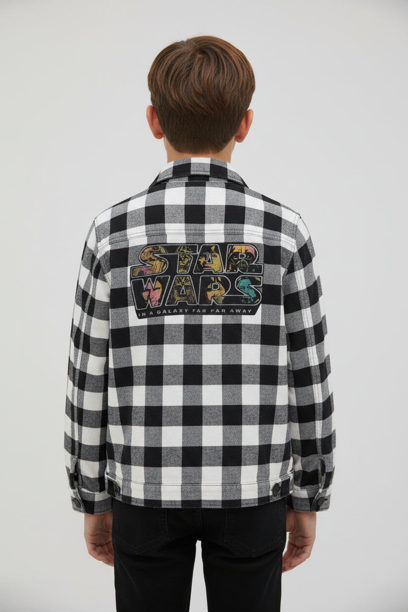 Upcycled Star Wars Flannel | Youth 7/8 | One-of-a-Kind “In a Galaxy Far, Far Away” Shirt