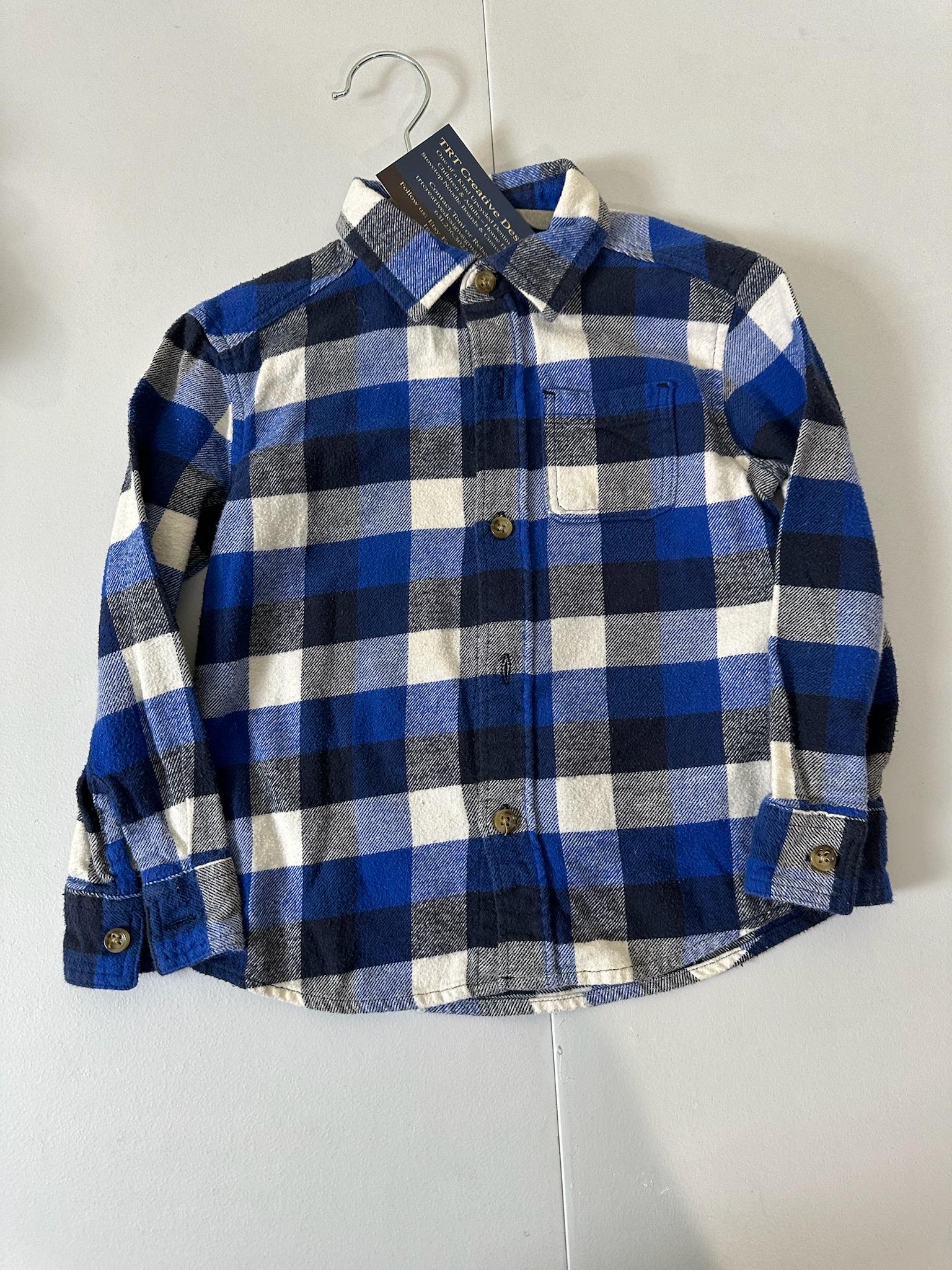 Upcycled Toddler Flannel Shirt – Tractor Design, Size 3T