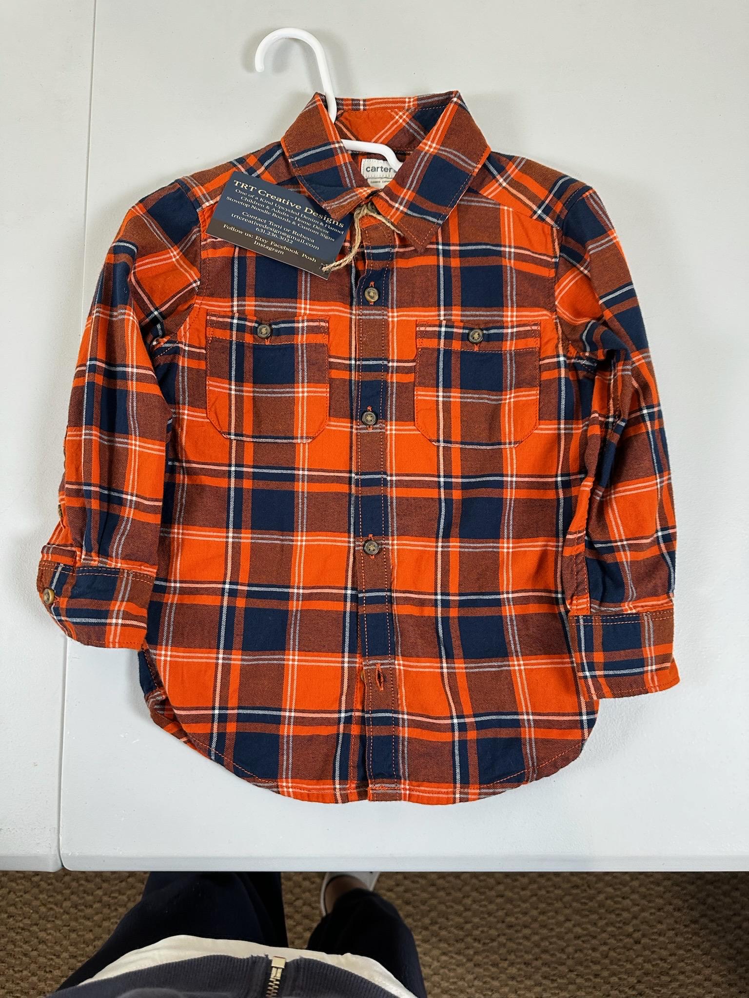 Upcycled Toddler Flannel Shirt – Size 3T | Dino Monster Truck Design