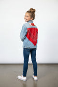 Upcycled Youth Denim Jacket – Size 10/12 | XOXO Bandana Back | One of a Kind