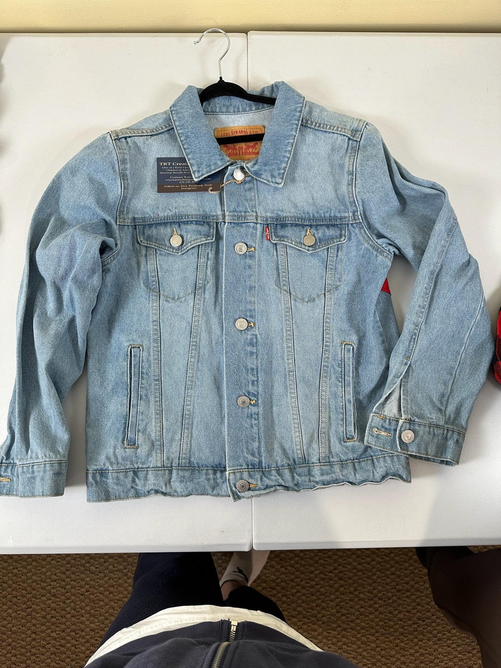 Upcycled Youth Denim Jacket – Size 10/12 | XOXO Bandana Back | One of a Kind