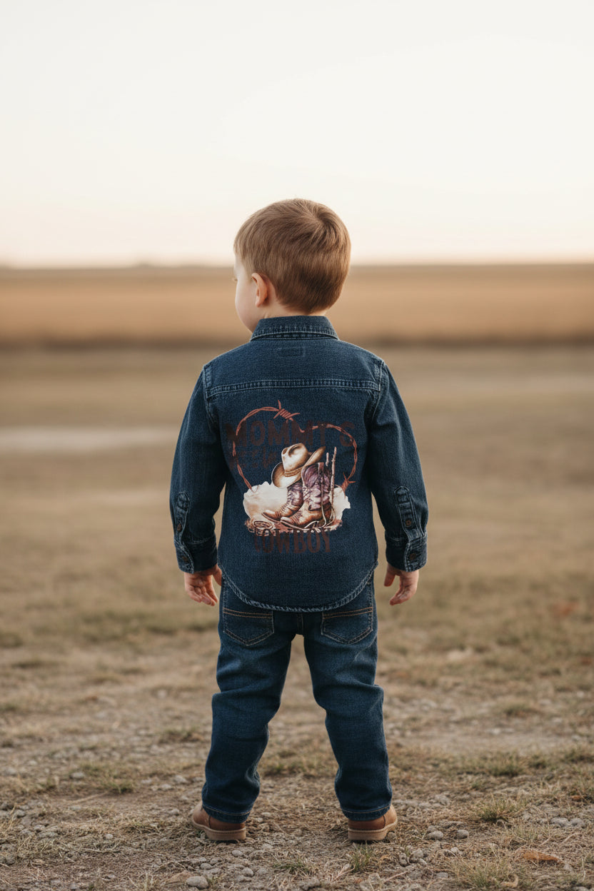 Kids Western Denim Jacket – Highland Cow, Cowgirl Outfit (2T Size)