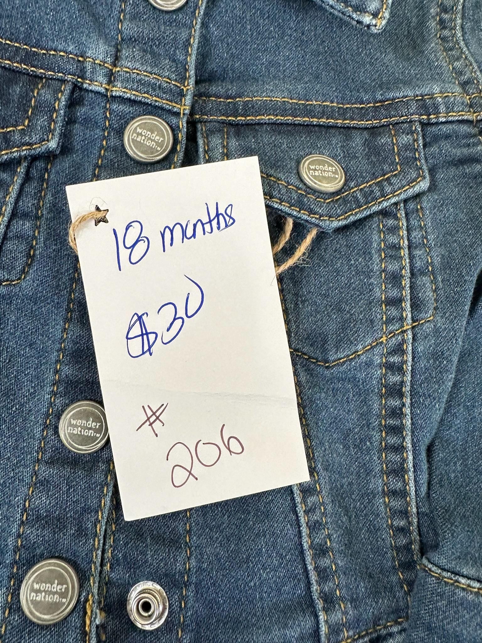 Baby Girl Denim Jacket – Valentine Candy Heart, Rainbow Love, 18 Months