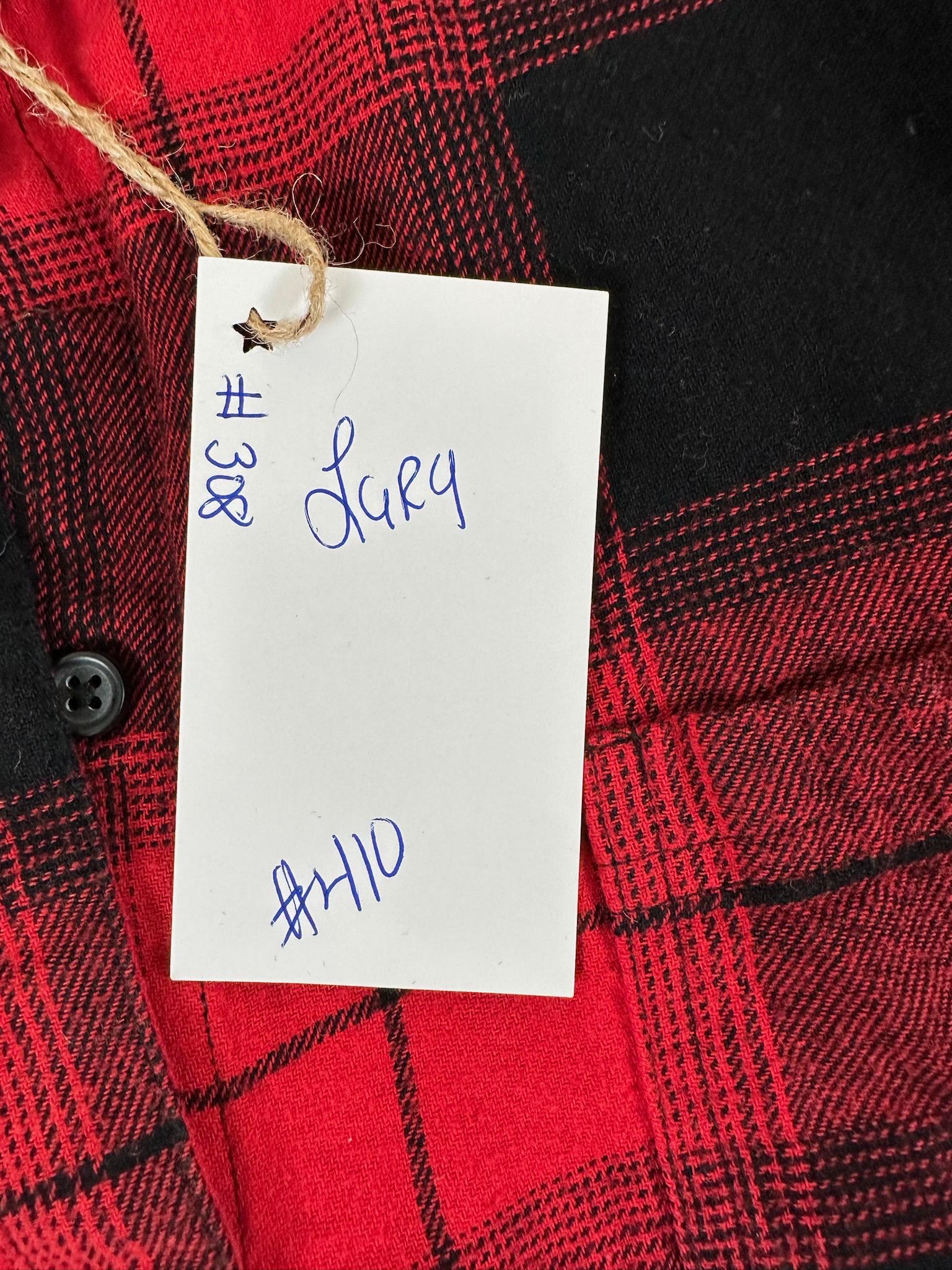 AC/DC Flannel Shirt Youth L | Upcycled Red Black Plaid, Rock Band Tee