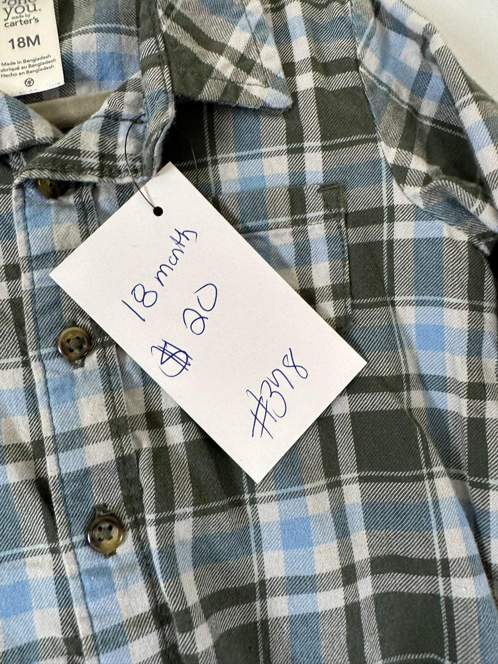 Upcycled Baby Flannel Onesie – Size 18 Months | Dino Appliqué | One of a Kind