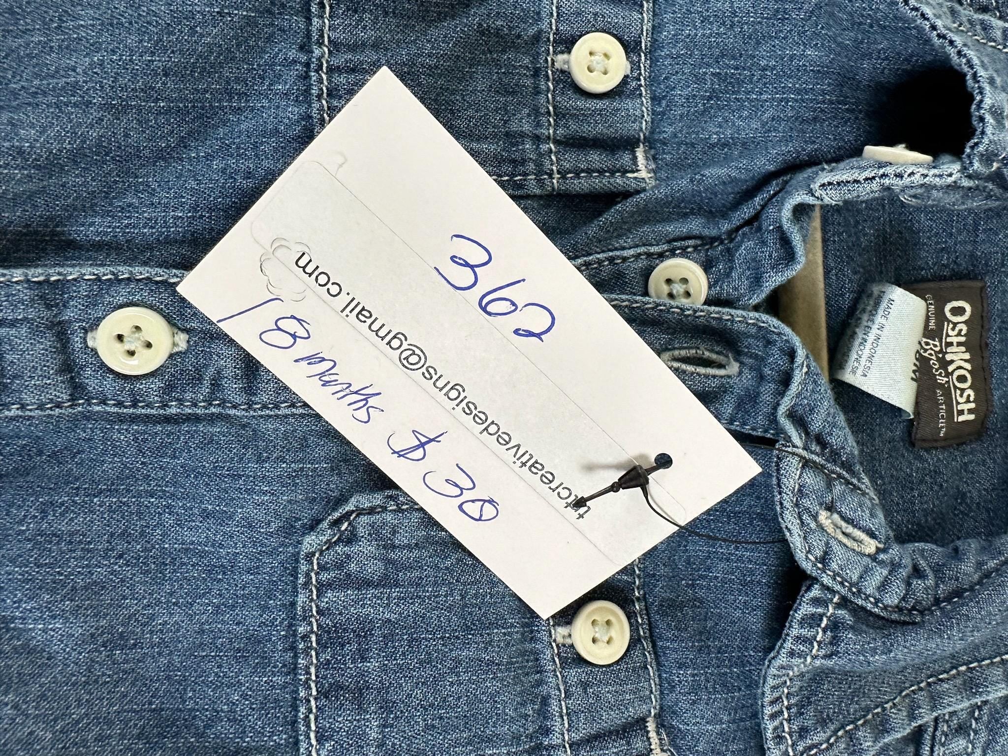 Upcycled Baby Denim Onesie – Size 18 Months | Bluey & Bingo Baseball Inspired | One of a Kind