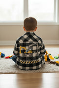 Toddler Excavator Flannel Shirt – Buffalo Plaid Construction Outfit, 3T