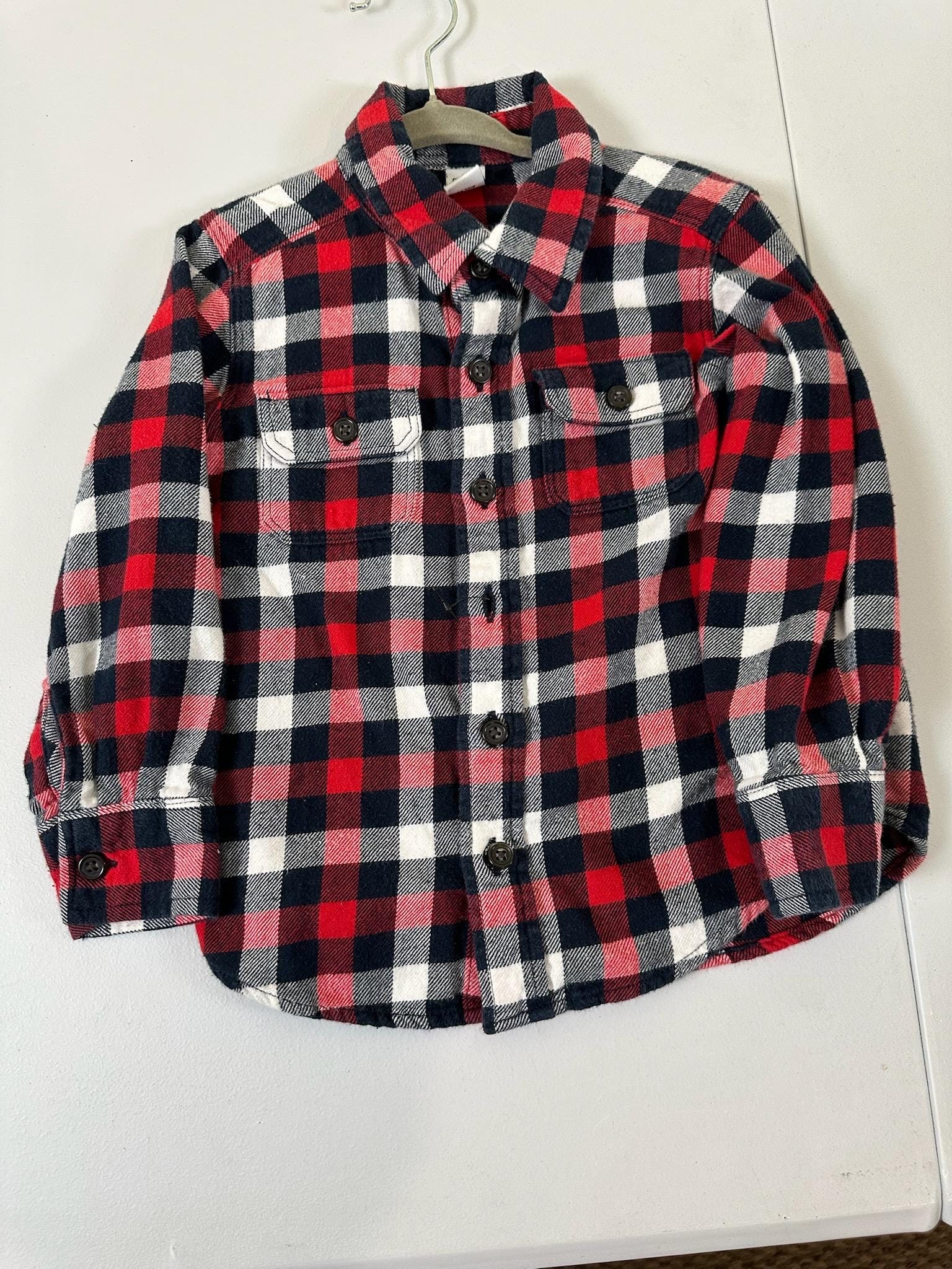 Upcycled Toddler Flannel Shirt 3T – Nautical Boat Appliqué | One of a Kind Kids Shirt