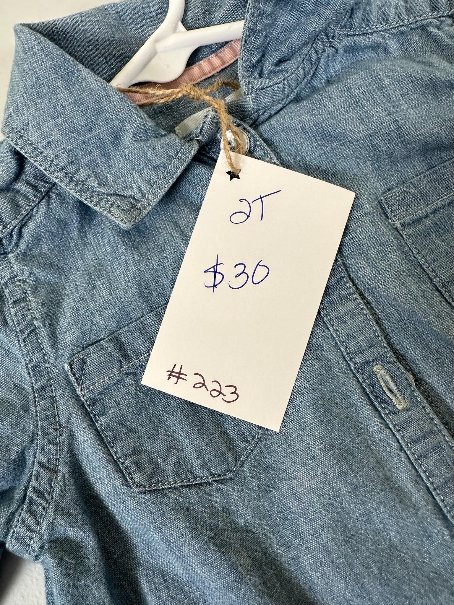 Upcycled Toddler Denim Shirt 2T – Dino Scooter Patch | One of a Kind Kids Top