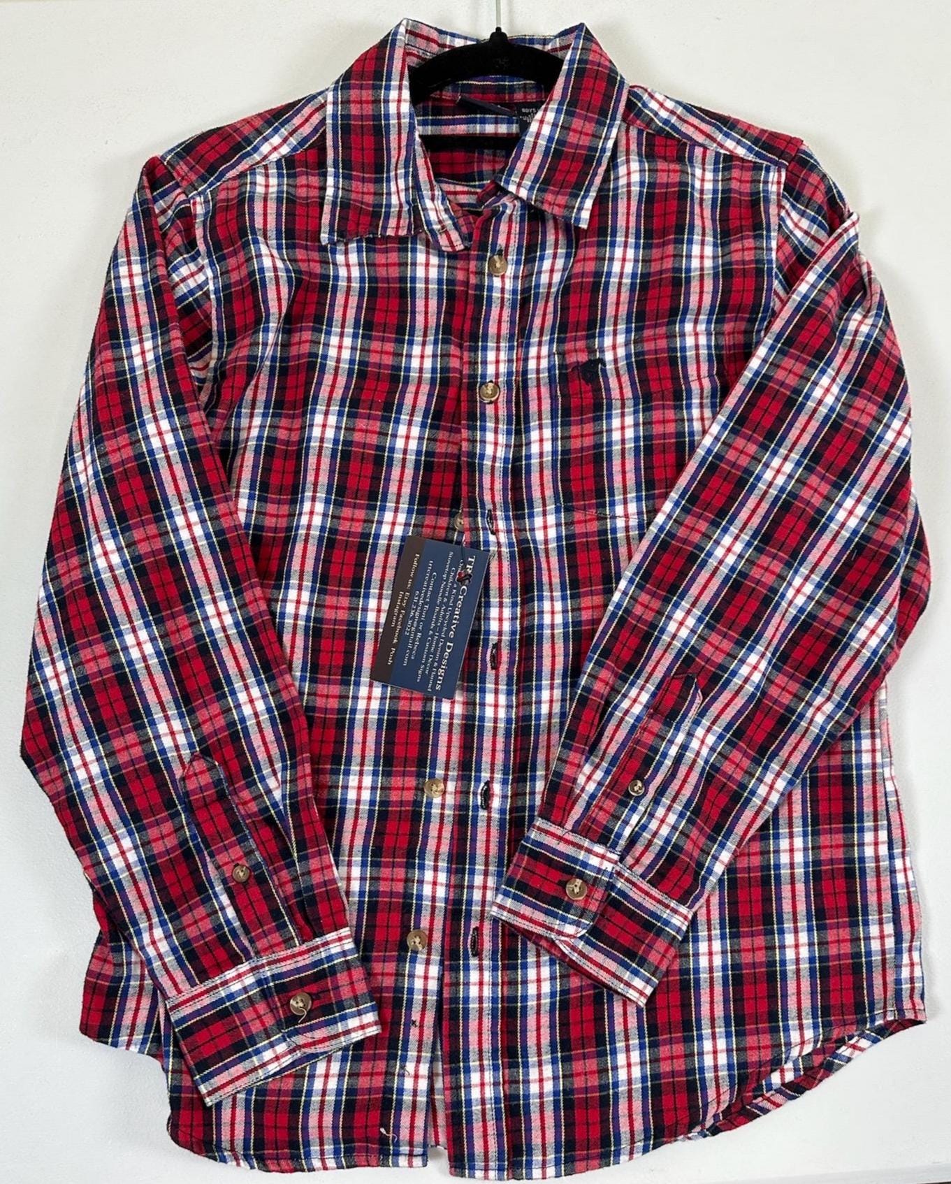 Youth XL Baseball Flannel Shirt | Red White Blue Plaid, All-Star Graphic