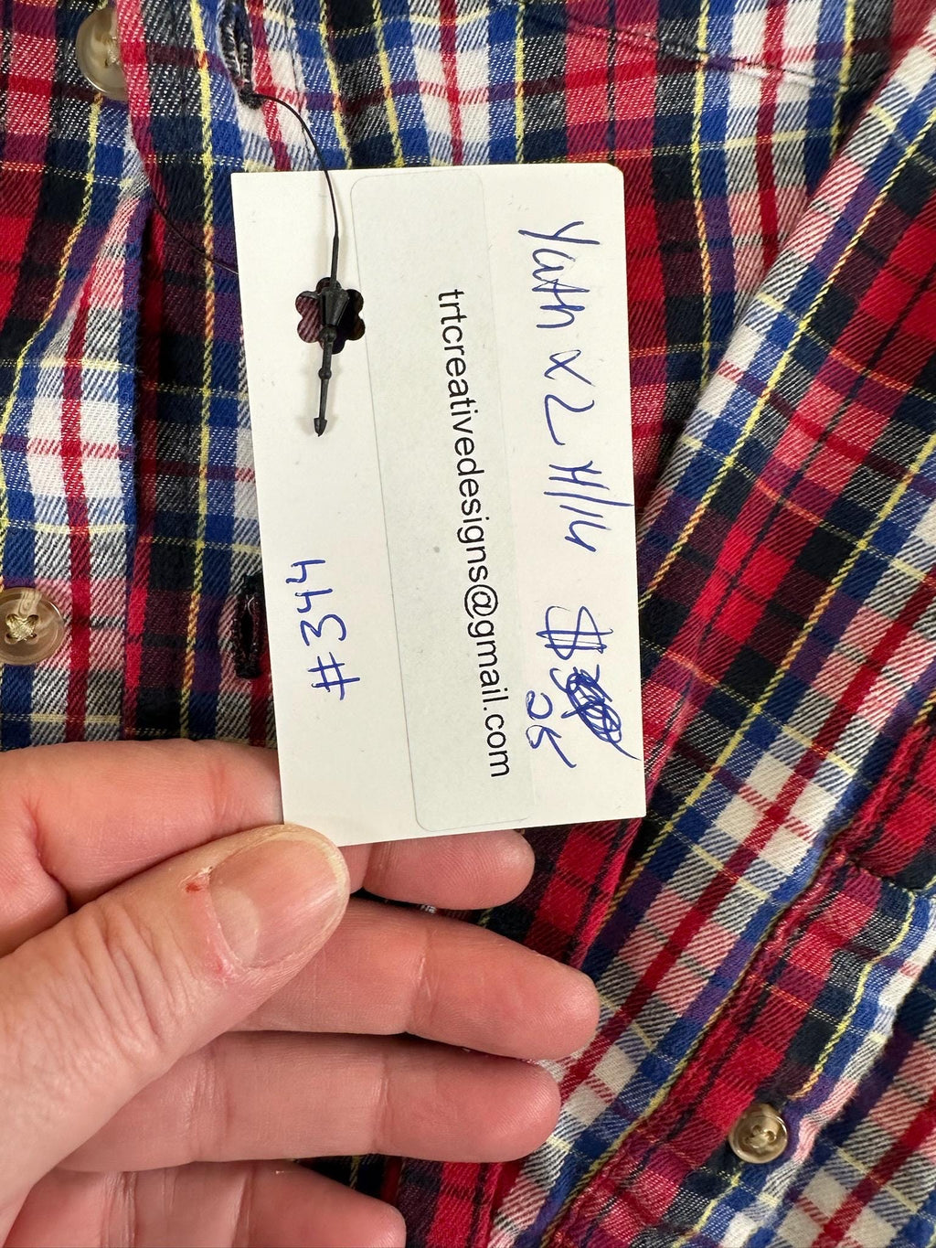 Youth XL Baseball Flannel Shirt | Red White Blue Plaid, All-Star Graphic