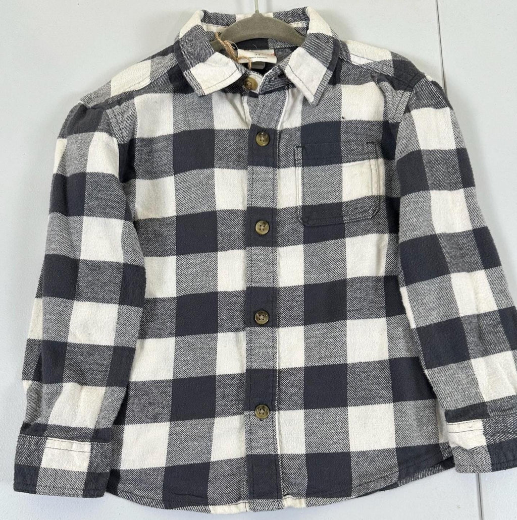 Toddler Excavator Flannel Shirt – Buffalo Plaid Construction Outfit, 3T