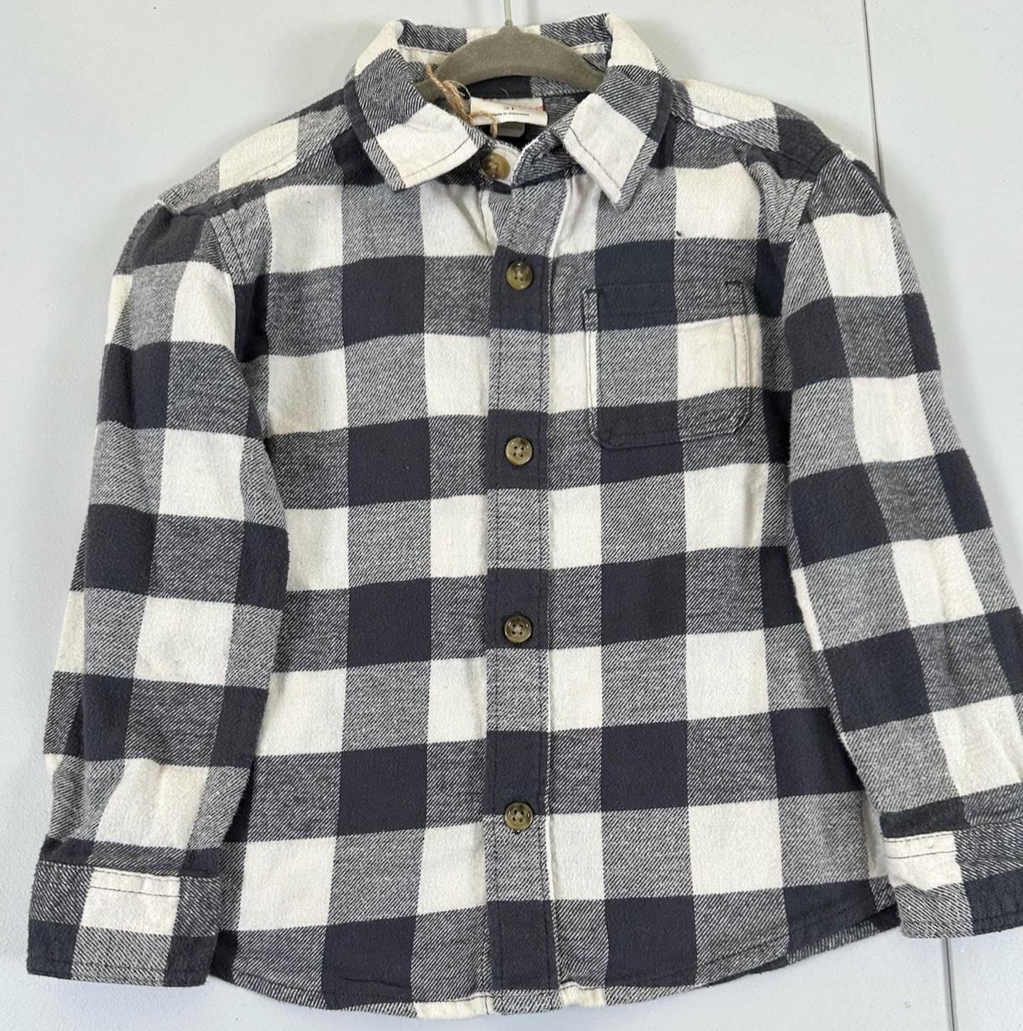 Toddler Excavator Flannel Shirt – Buffalo Plaid Construction Outfit, 3T