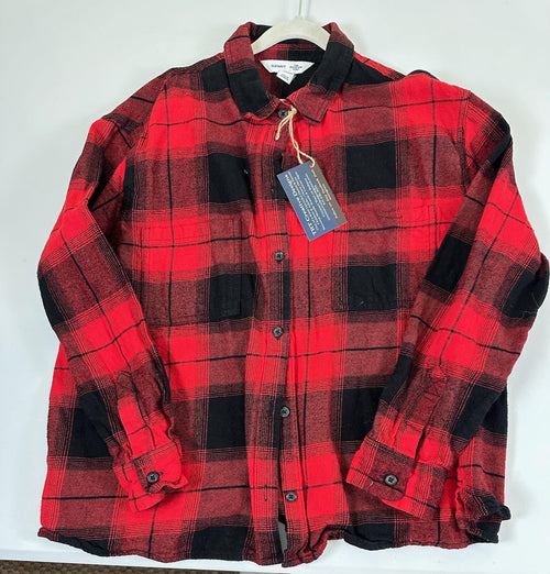AC/DC Flannel Shirt Youth L | Upcycled Red Black Plaid, Rock Band Tee