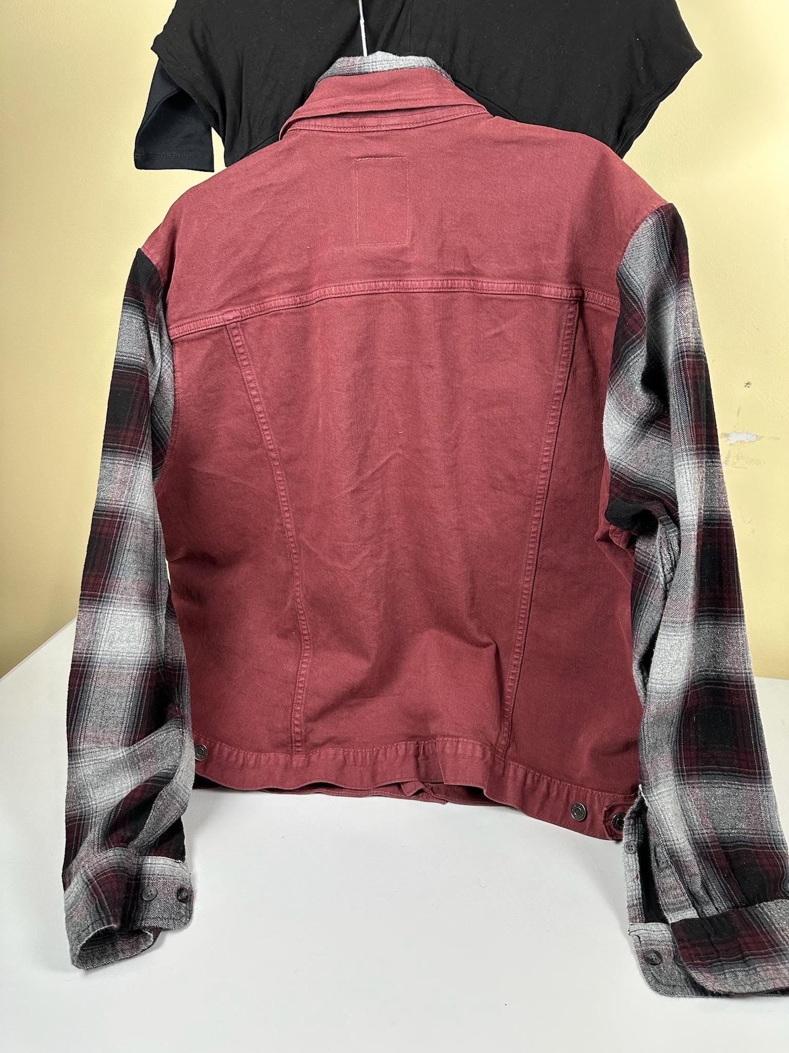 Deconstruct denim jacket with flannel xxl