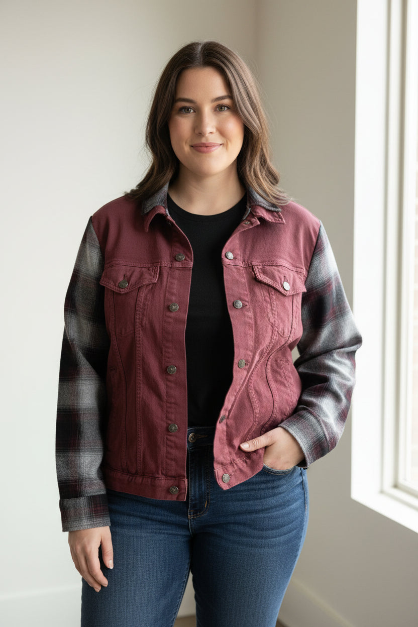 Deconstruct denim jacket with flannel xxl