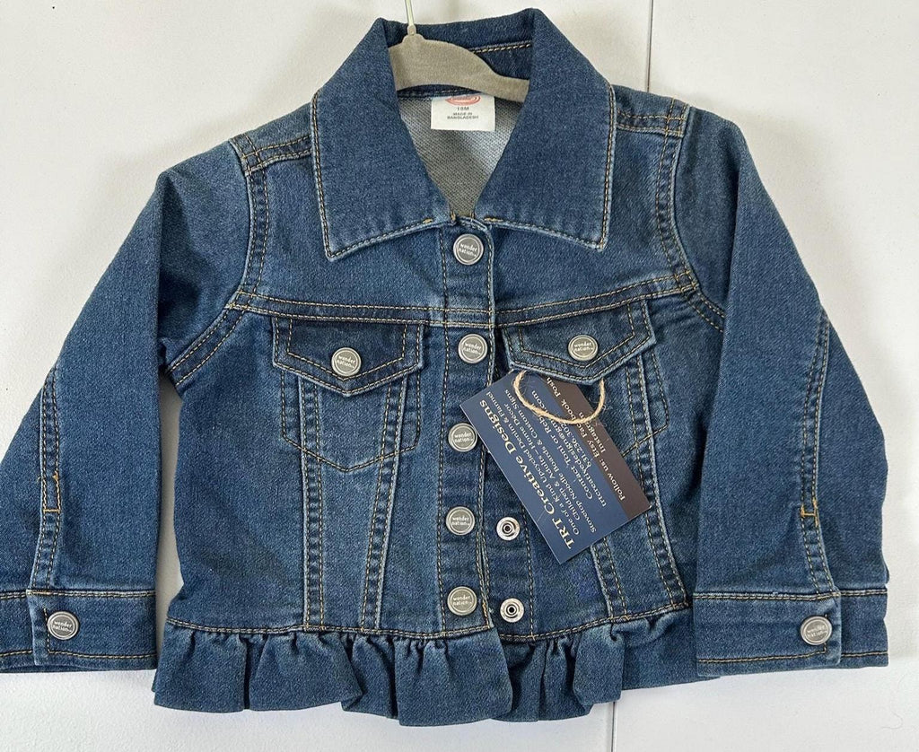 Baby Girl Denim Jacket – Valentine Candy Heart, Rainbow Love, 18 Months
