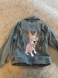 Denim jacket with a Frenchie bulldog on the back