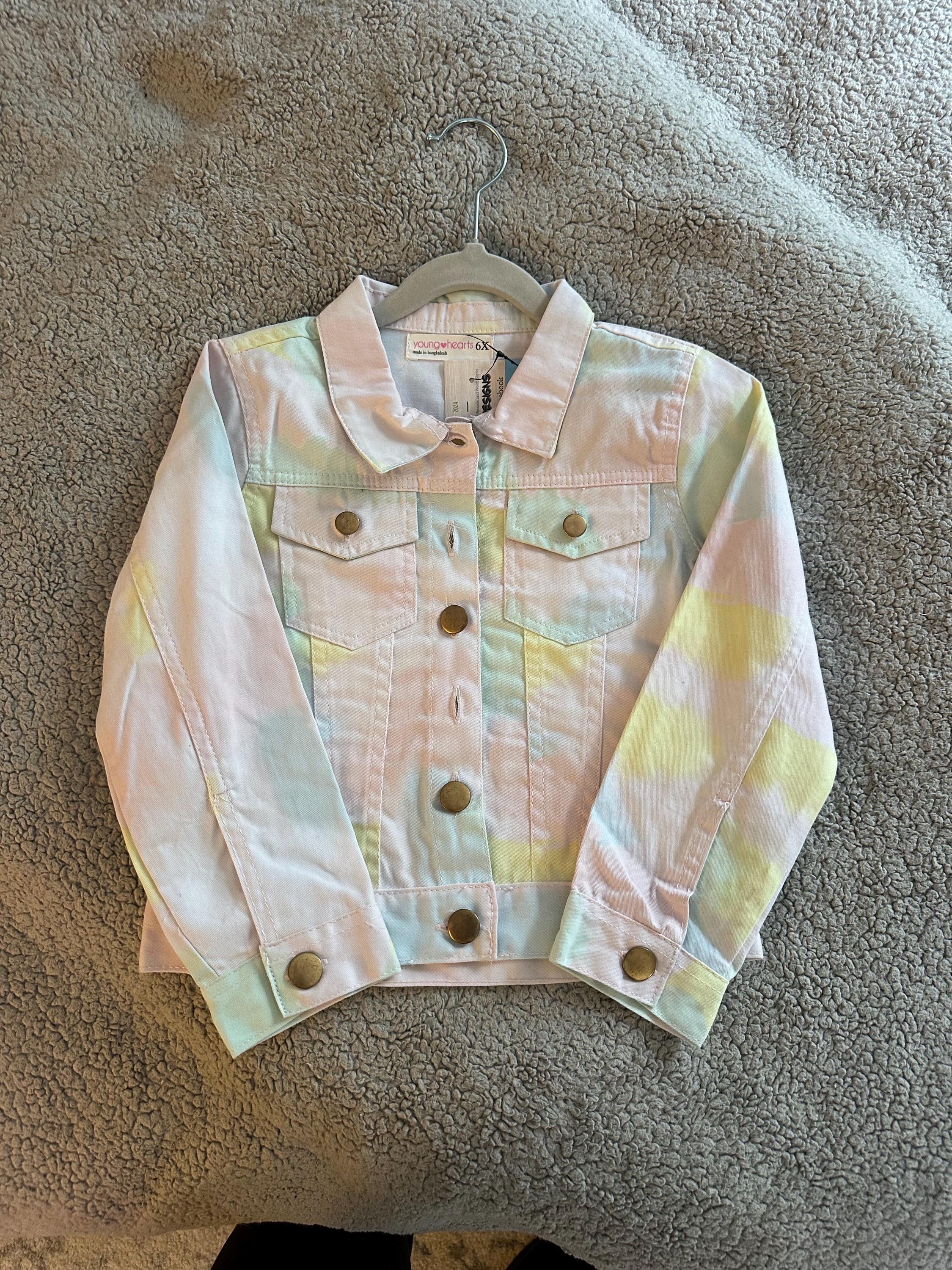 Pink anchor on tie dye denim jacket