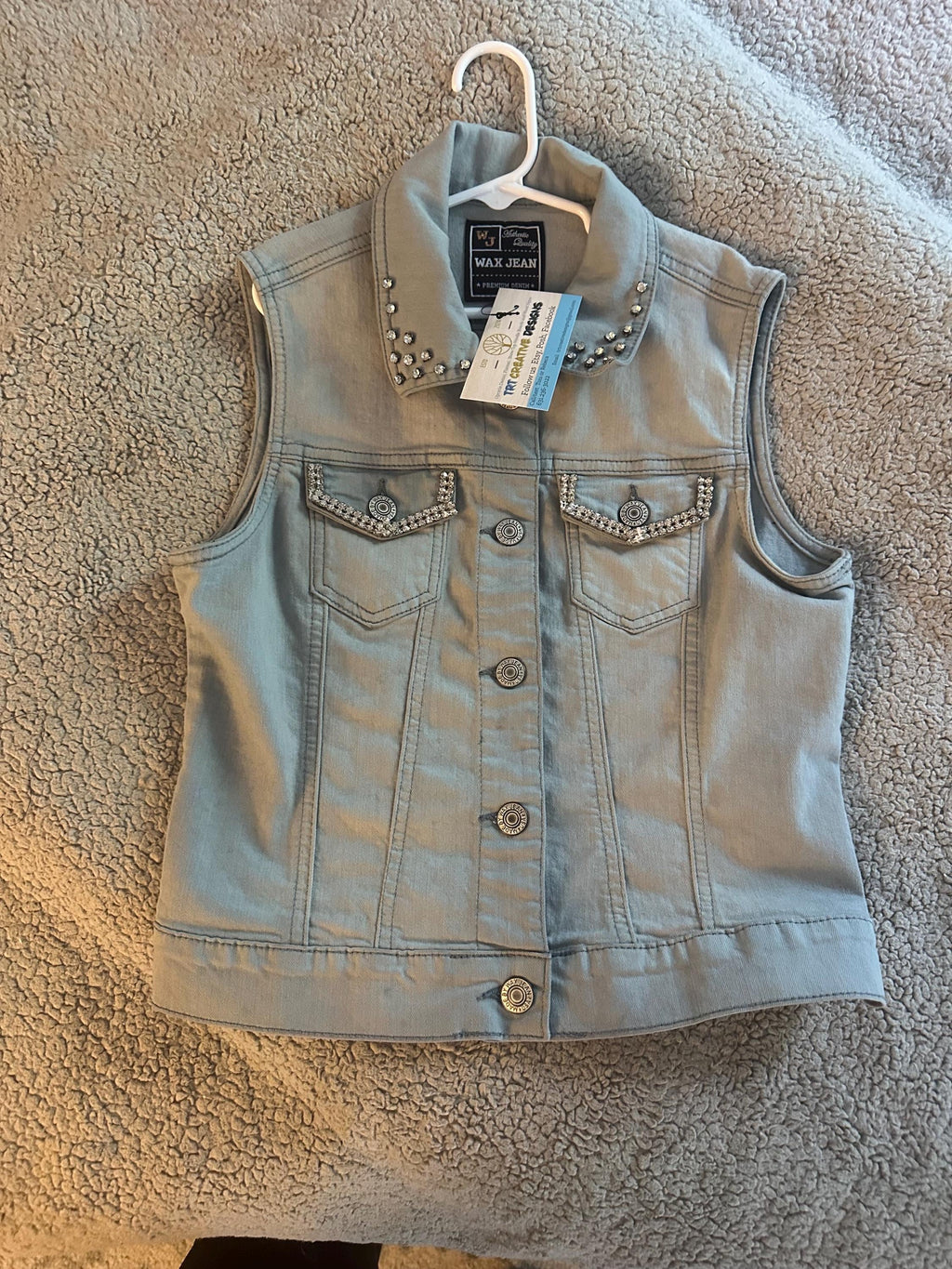Girls Paris Denim Vest | Upcycled Youth Jean Vest | Bonjour Paris Jacket | Fashion Denim Vest | Youth Small | One of a Kind