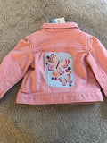 Pink denim jacket with pink butterflies on the back