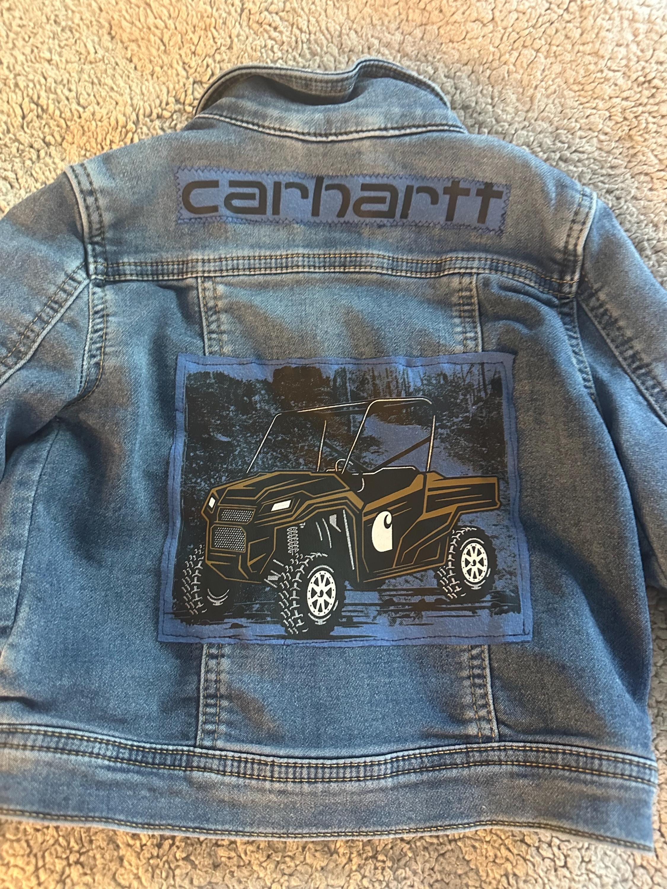 Boys Upcycled Denim Jacket | ATV Patch, Carhartt Inspired, Size 4T