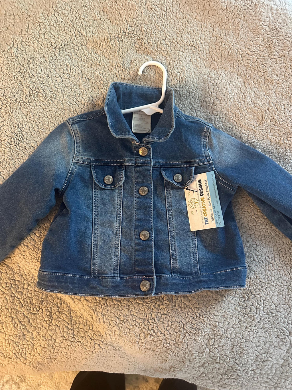 Toddler Fire Truck Denim Jacket | Upcycled Kids Jean Jacket | Handmade Boys Jacket | Firefighter Toddler Outfit | Size 24 Months