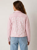 Pink Floral Denim Jacket | Girls Jean Jacket | Upcycled Kids Jacket | Flower Appliqué Jacket | Youth Large Jacket | Handmade Clothing