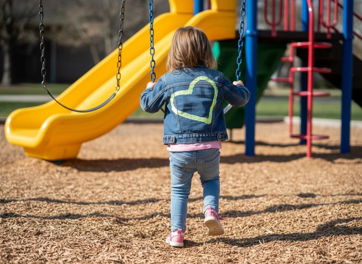 Green Heart Denim Jacket – Toddler Girl Jean Jacket | Minimalist Boutique Style Jacket – Size 4T