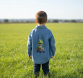 Upcycled Toddler Denim Shirt 2T – Dino Scooter Patch | One of a Kind Kids Top