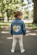 Upcycled Toddler Denim Jacket 2T – Sequin Heart Love | One of a Kind Kids Jean Jacket